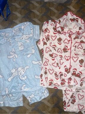 Youth bundle 2-Piece Pajama Set - Light Blue & White Bunny / White & Red